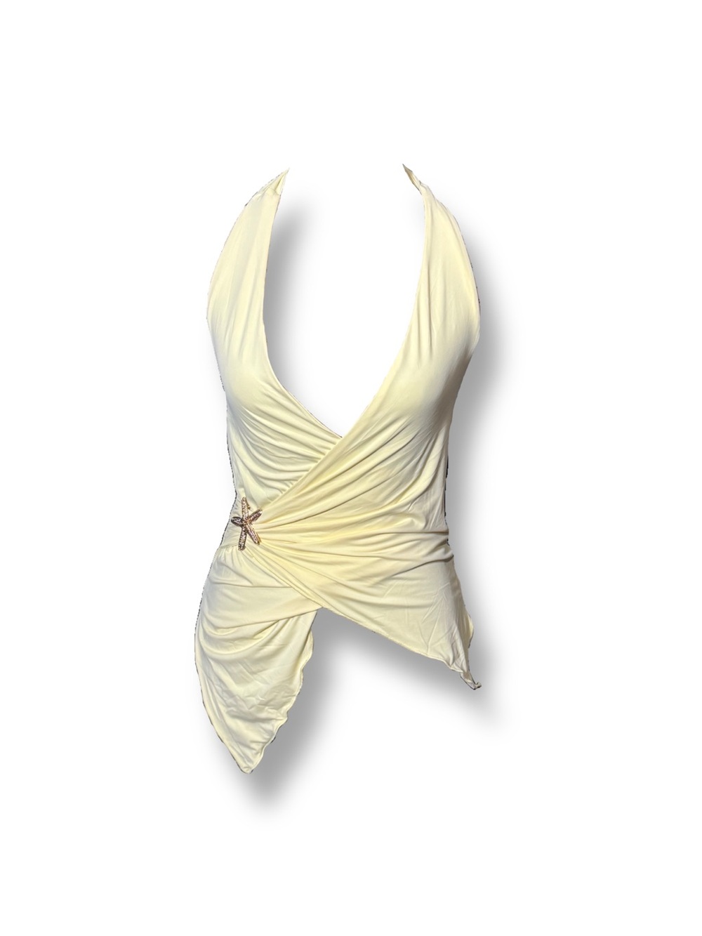 Cream Halter Ruched Top w/ Starfish Detail | Beachy / Vacation